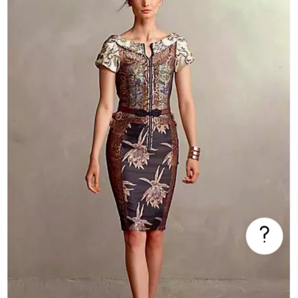 Anthropologie Byron Lars Beguile Floral Brocade Embroidered Sheath Dress, 2P